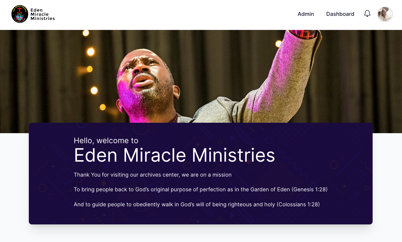 Eden Miracle Ministries Archimve Management system